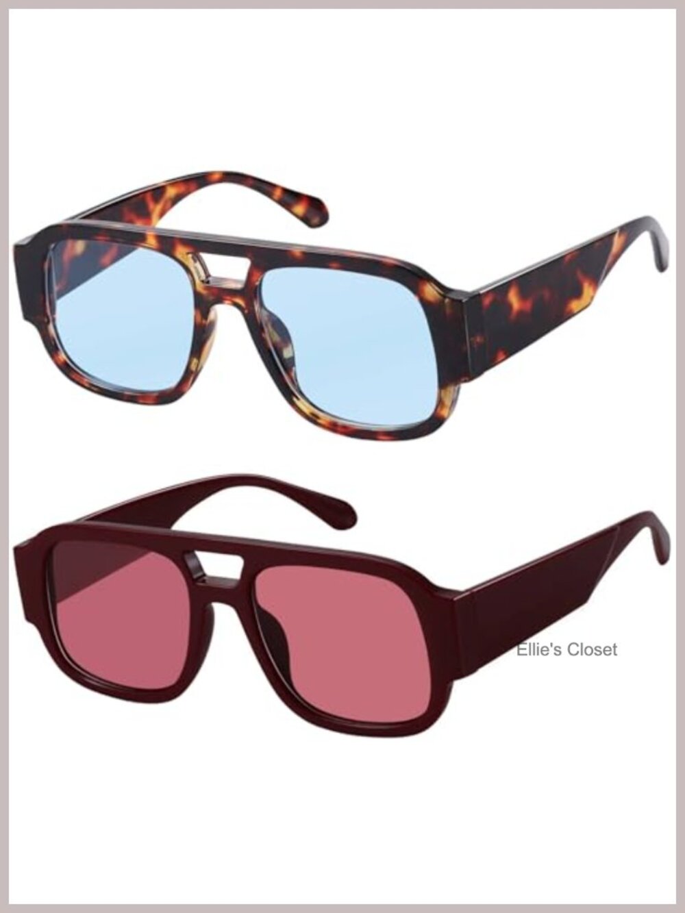 Retro Oversized Square Aviator Sunglasses Double Bridge Unisex UV400